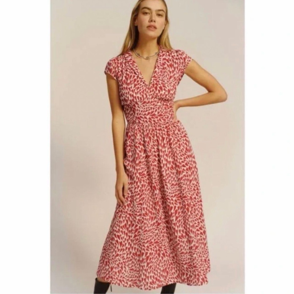 Reformation Red And White Midi Dress
